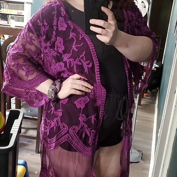 Swim Womens Lace Cardigan Sheer Beach Cover Ups Purple Poshmark